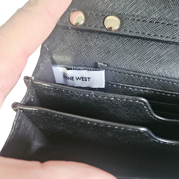 Nine West Chain Strap Evening Bag Black Number 9 Logo Print Envelope Style Purse - Picture 5 of 6